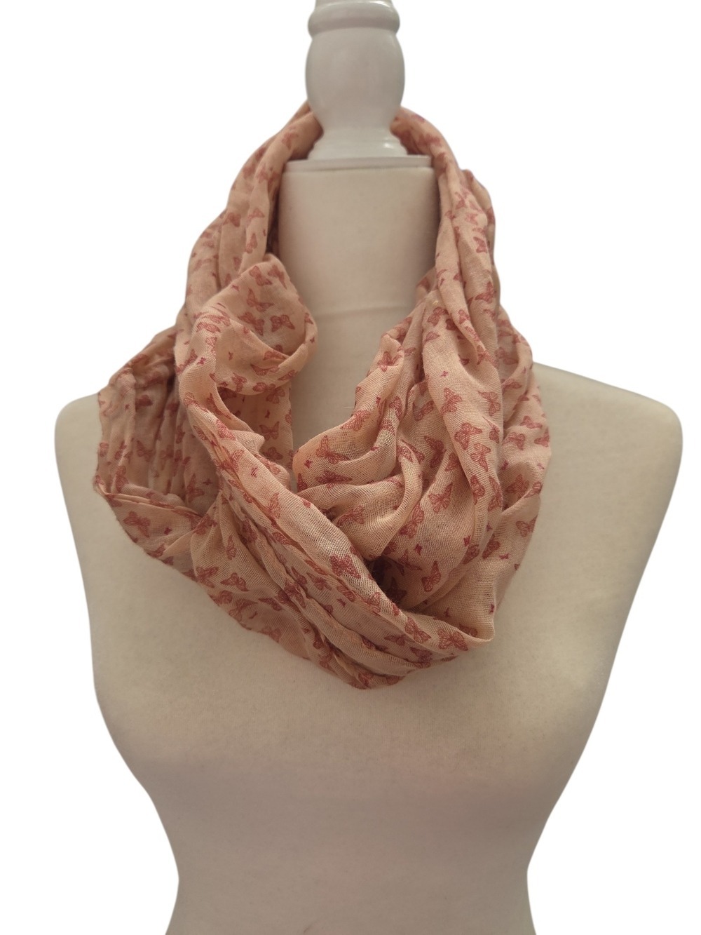 Source Unknown Peach Butterfly Infinity Scarf
